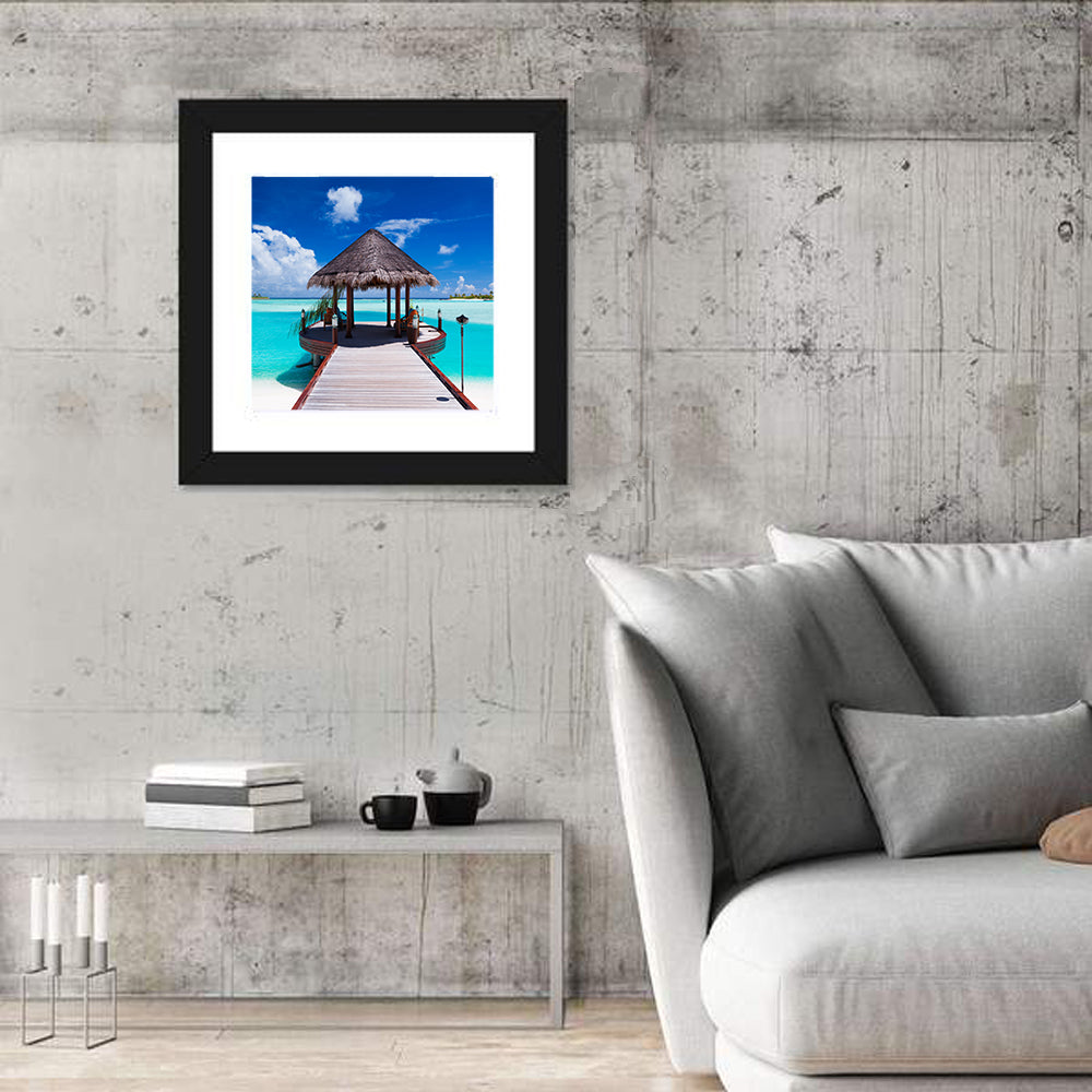 Tropical Jetty with Thatched Gazebo Wall Art