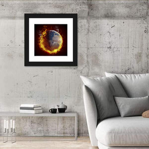 Planet Earth Burning Fire Wall Art