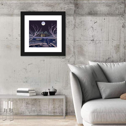 Cottage by Moonlit Pond Wall Art