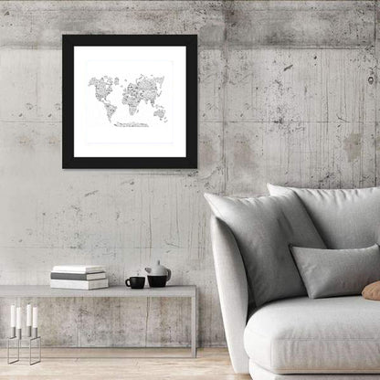 World Travel Line Icons Map Wall Art