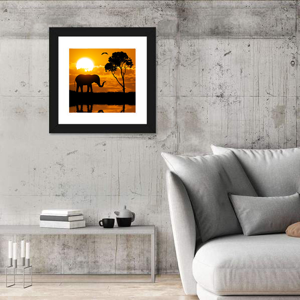 Sunset Elephant Silhouette Wall Art