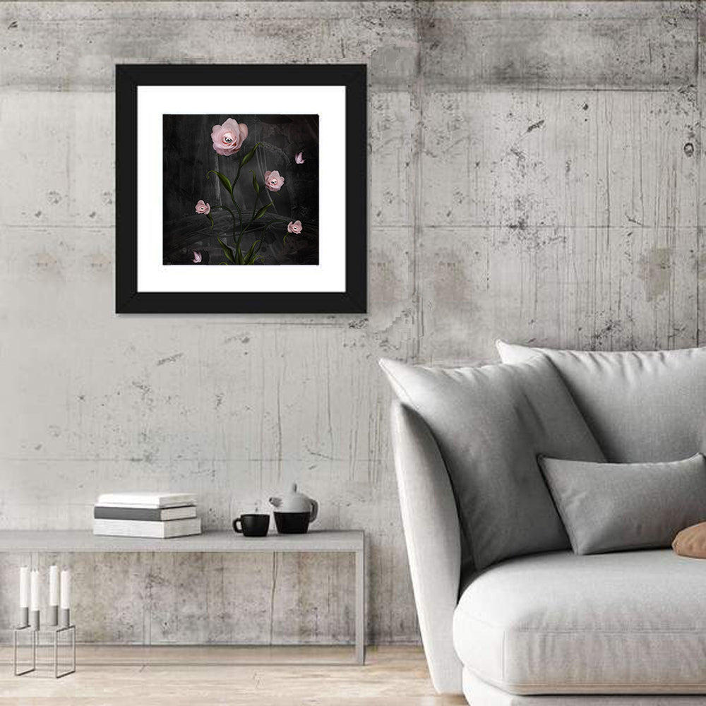 Surreal Pink Roses with Eyes Wall Art in a room, square