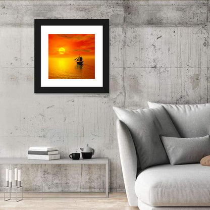 Old Sailboat Silhouette at Sunset Wall Art