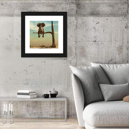 Solitary Elephant on a Tree Branch Wall Art