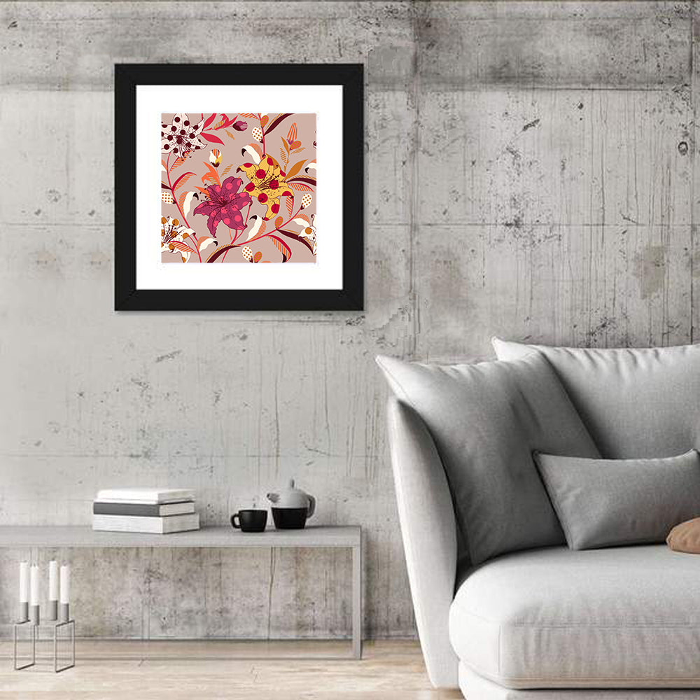Polka Dot Lily Pattern Wall Art in a room, square