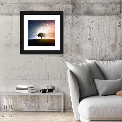Tree Silhouette Under Nebula Sky Wall Art
