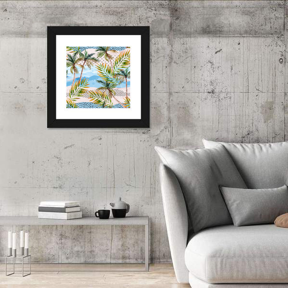 Watercolor Palm Trees Wall Art in a room, square
