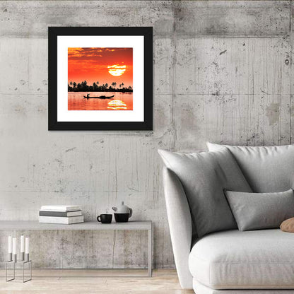 Silhouette Of Boat & Fisherman Wall Art