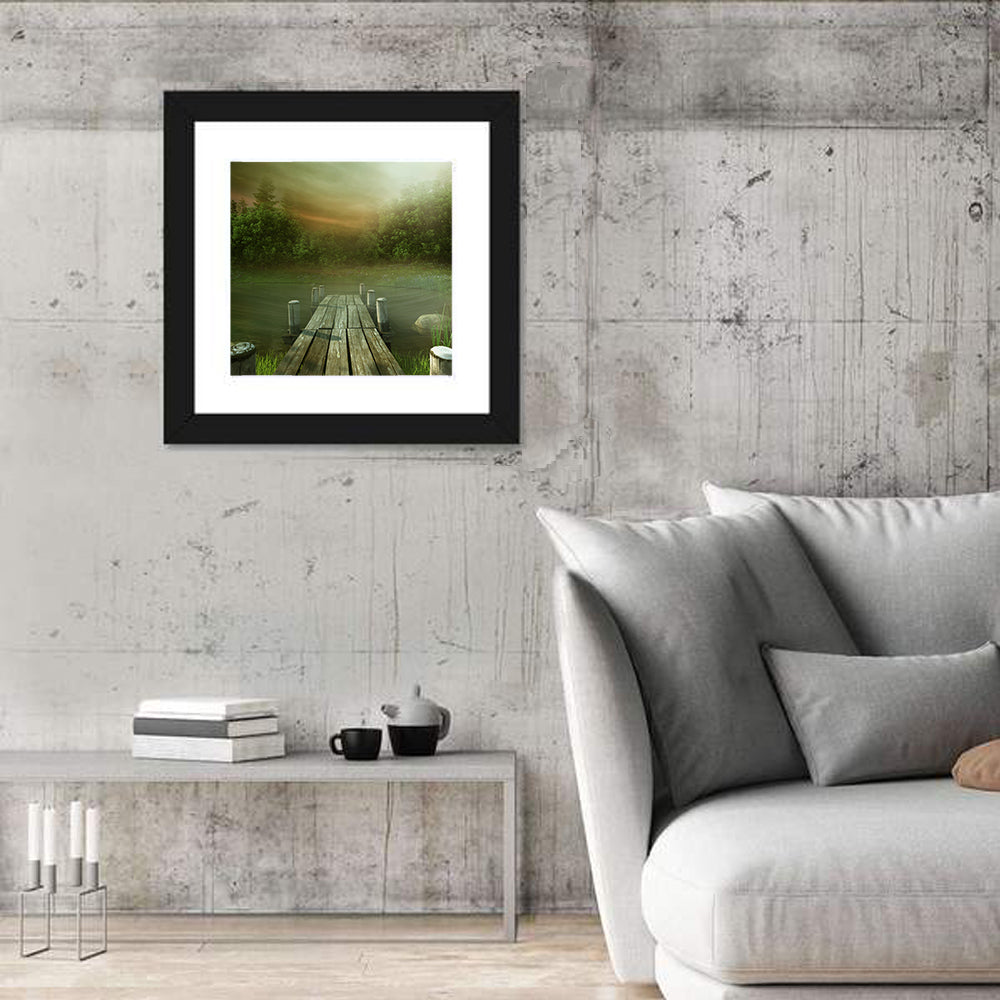 Wooden Jetty on Misty Lake Wall Art