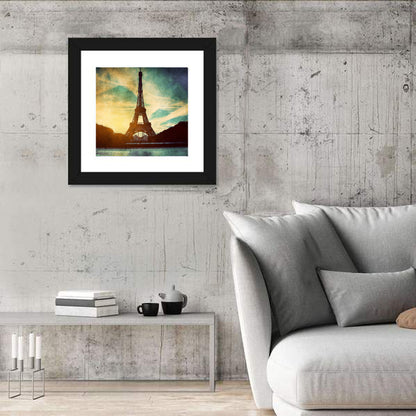Eiffel Tower Sunset Reflection Wall Art