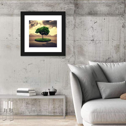 Circular Grass Oasis with Lone Tree Wall Art