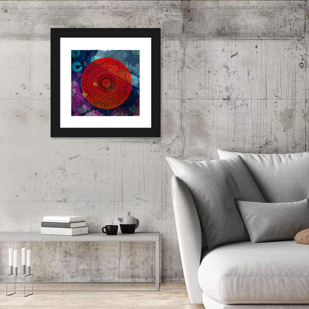Vibrant Mandala Design Wall Art in a room, square