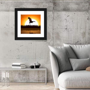 Silhouette Illustration Of Stork Wall Art