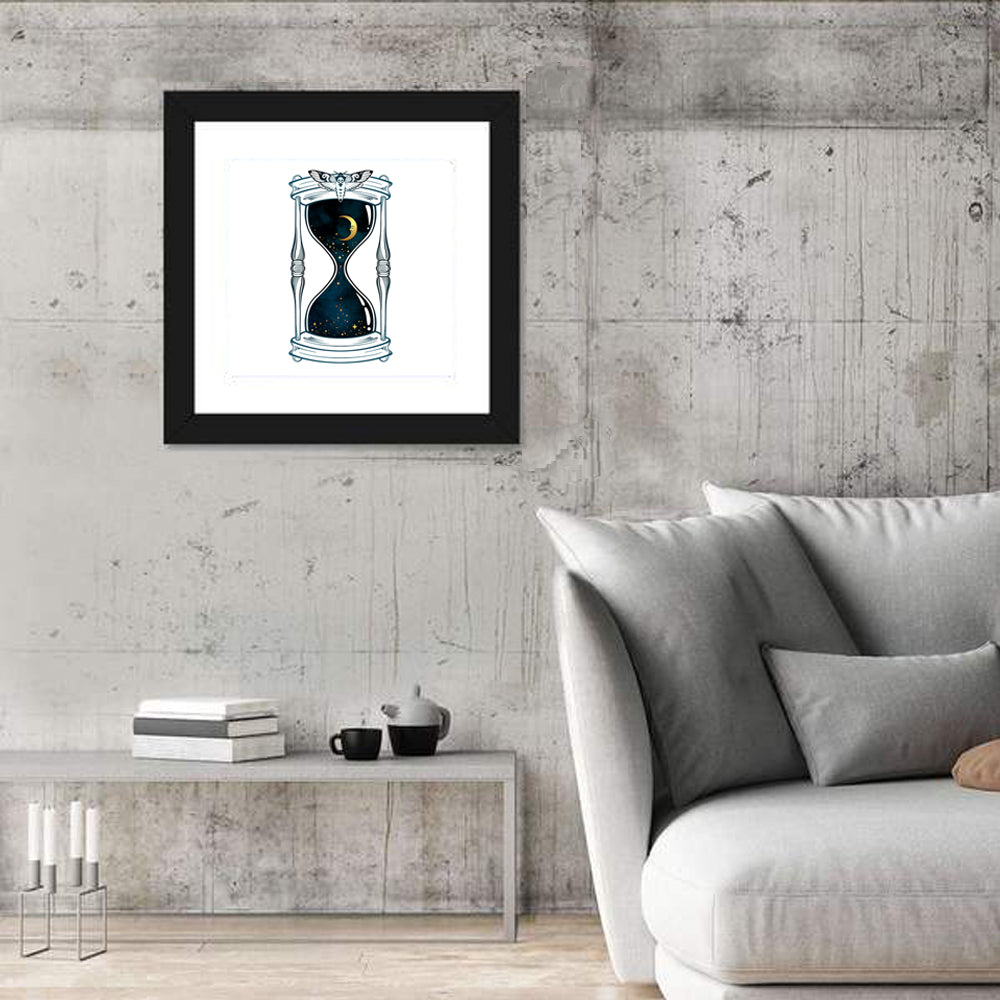 Hand Drawn Hourglass with Moth Wall Art
