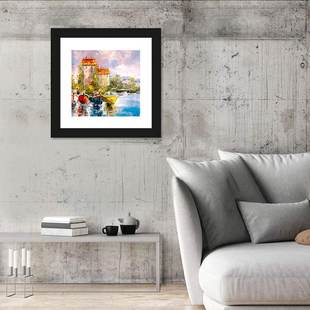 Impressionist Harbor with Colorful Boats Wall Art