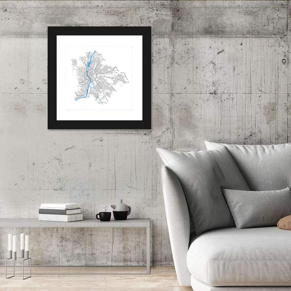 Budapest City Map Wall Art