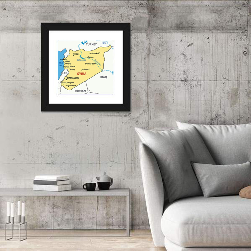 Map of Syria Wall Art in a room, square