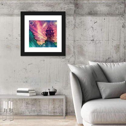 Tall Ship on Cosmic Waves Wall Art