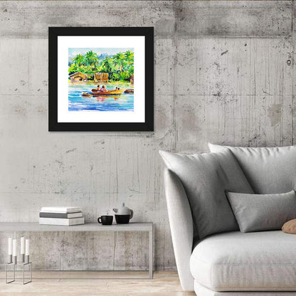 Boat in Tropical Village Wall Art
