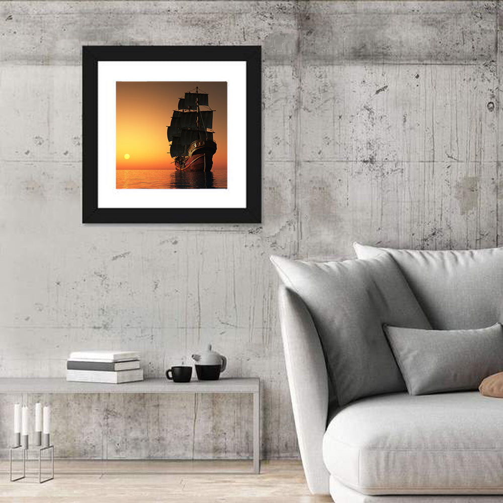 Sailing Ship at Golden Sunset Wall Art