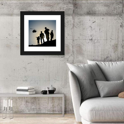 Soldiers on Ridge with Helicopter Wall Art