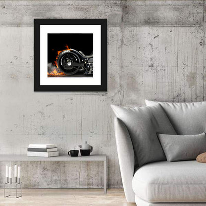 Motorcycle Burnout with Flames Wall Art