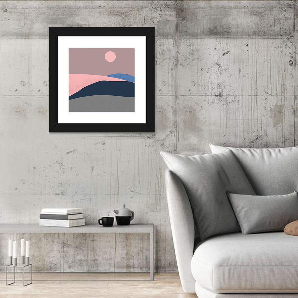 Minimal Mountain Dawn Wall Art in a room, square