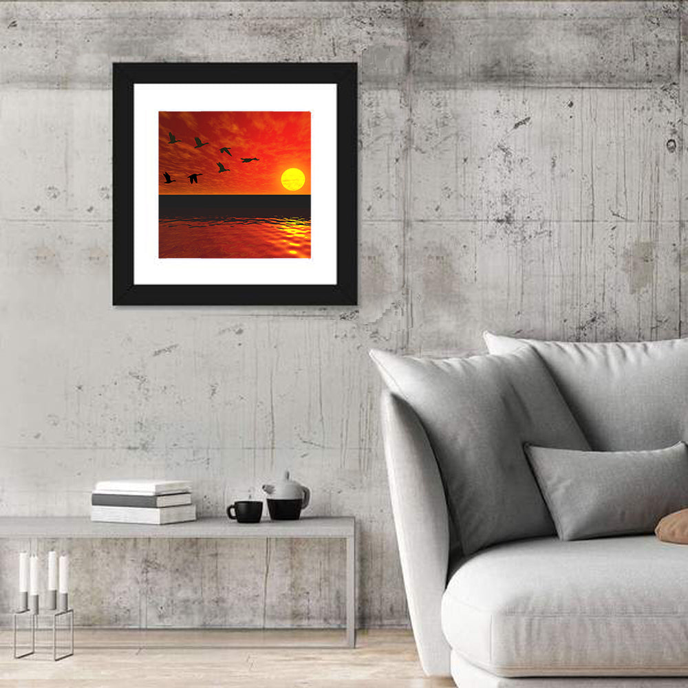 Ducks at Sunset Silhouette Wall Art
