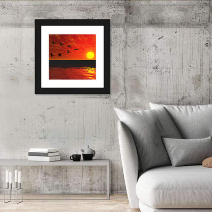 Ducks at Sunset Silhouette Wall Art