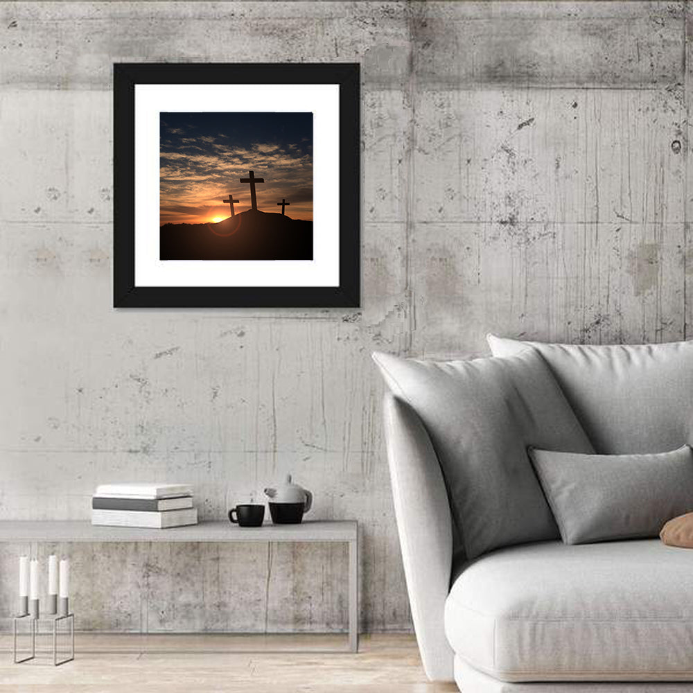 Three Crosses at Golden Sunset Wall Art