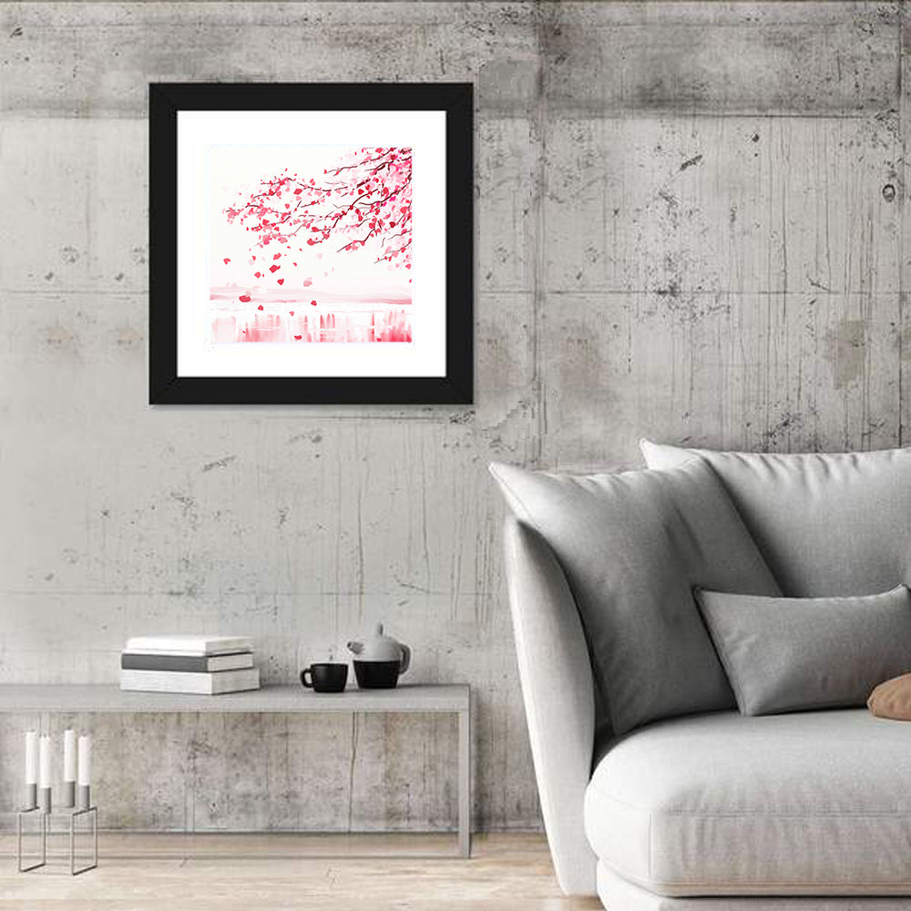 Japanese Cherry Blossom Tree Wall Art in a room, square