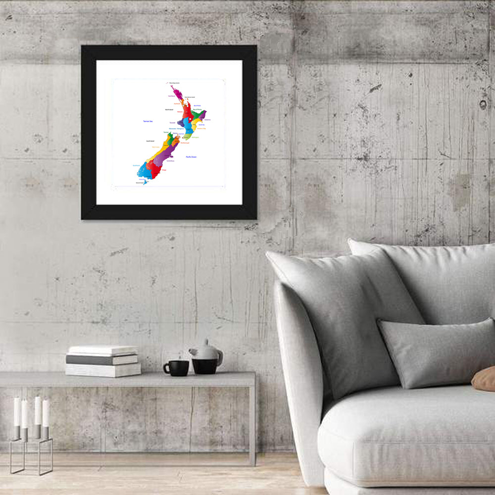 New Zealand Map Wall Art in a room, square