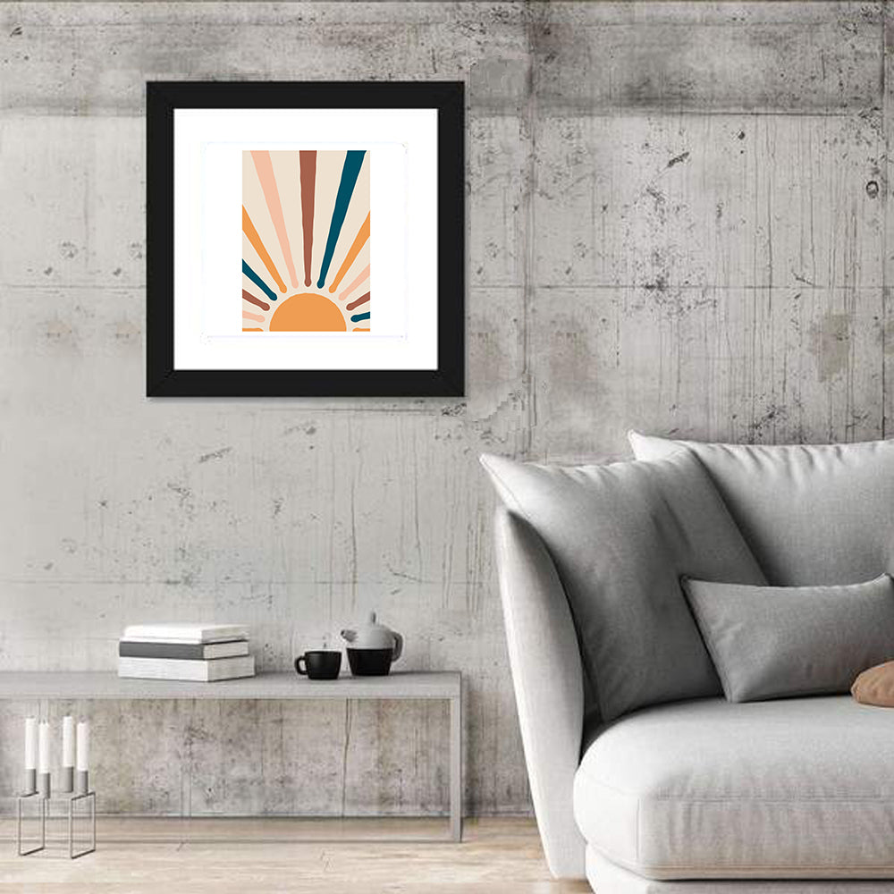 Boho Sunburst Abstract Wall Art in a room, square