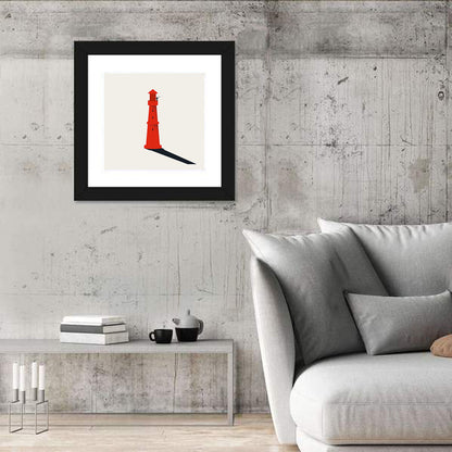 Red Lighthouse with Telescope Silhouette Wall Art