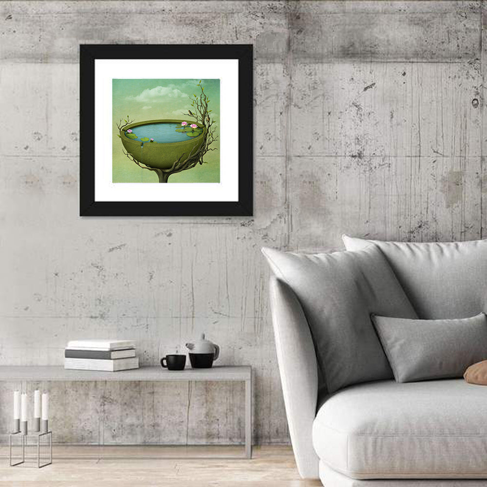 Surreal Tree Basin with Water Lilies Wall Art