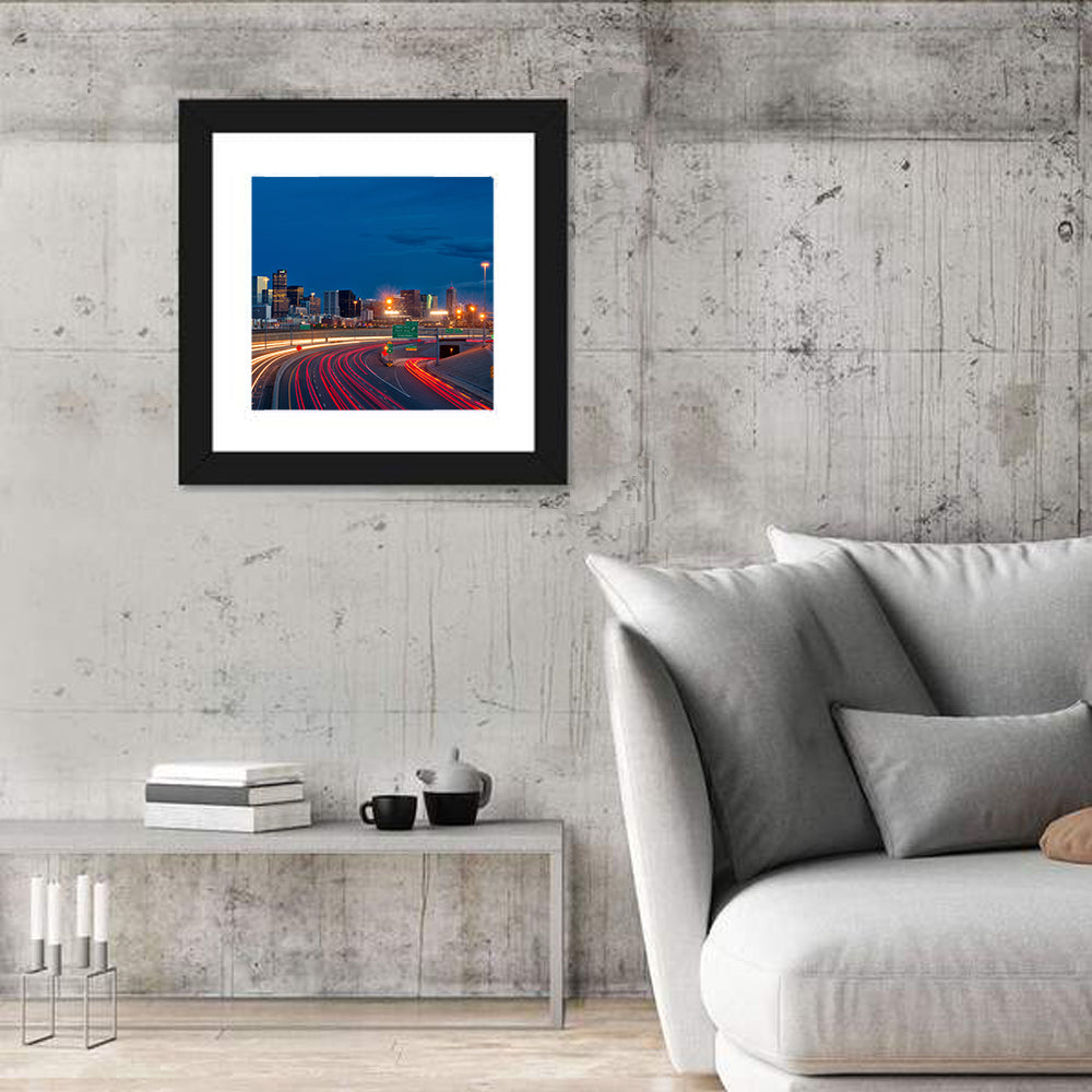 Denver Skyline with Light Trails Wall Art