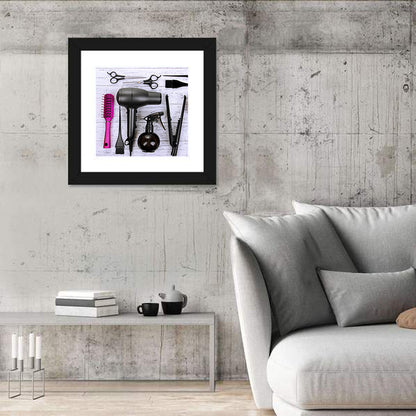 Hair Styling Tools Flat Lay Wall Art