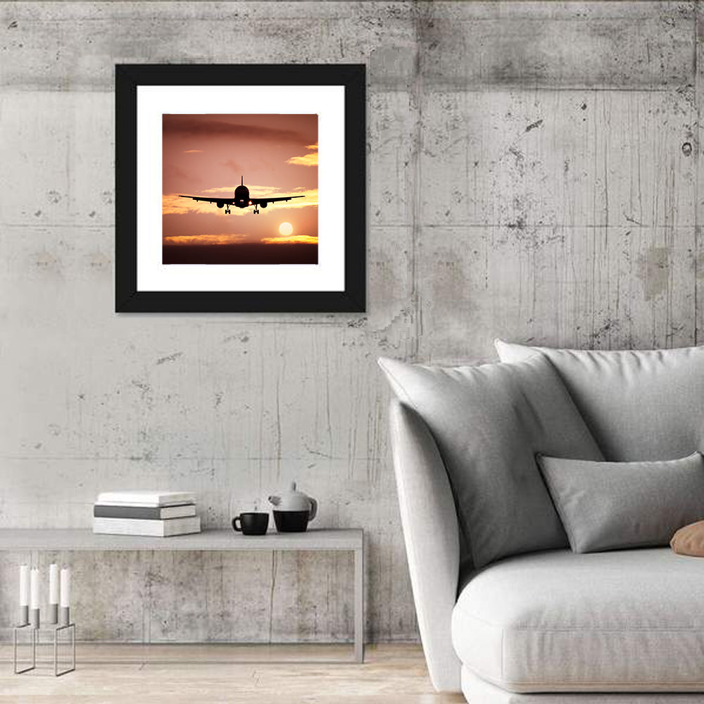 Airplane with Landing Gear at Sunset Wall Art