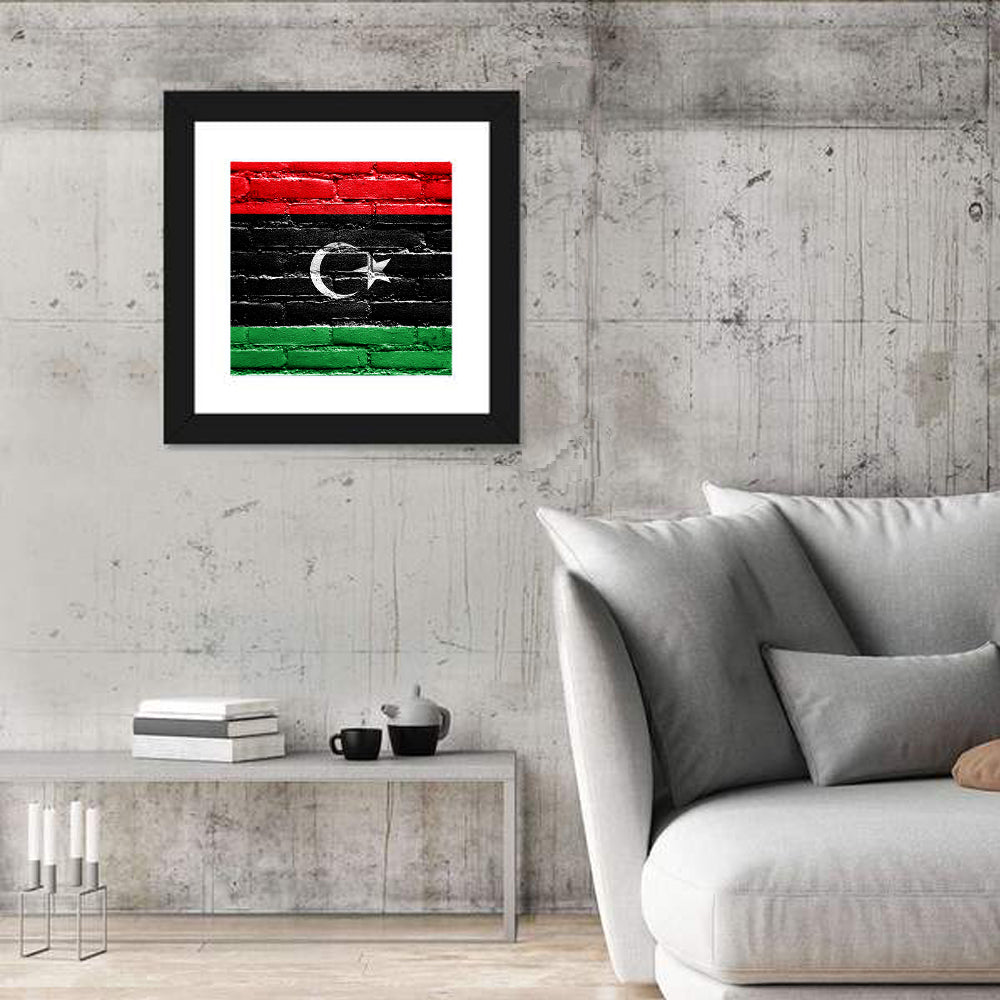 Libyan Flag on Distressed Brick Wall Art