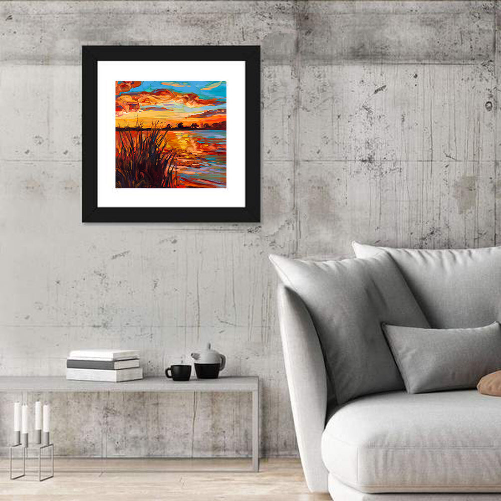 Golden Sunset Over Lake Wall Art