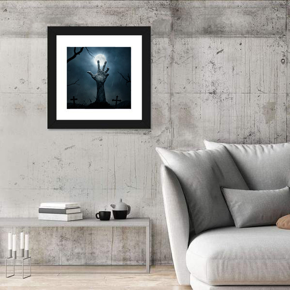 Rising Zombie Hand Under Moonlight Wall Art