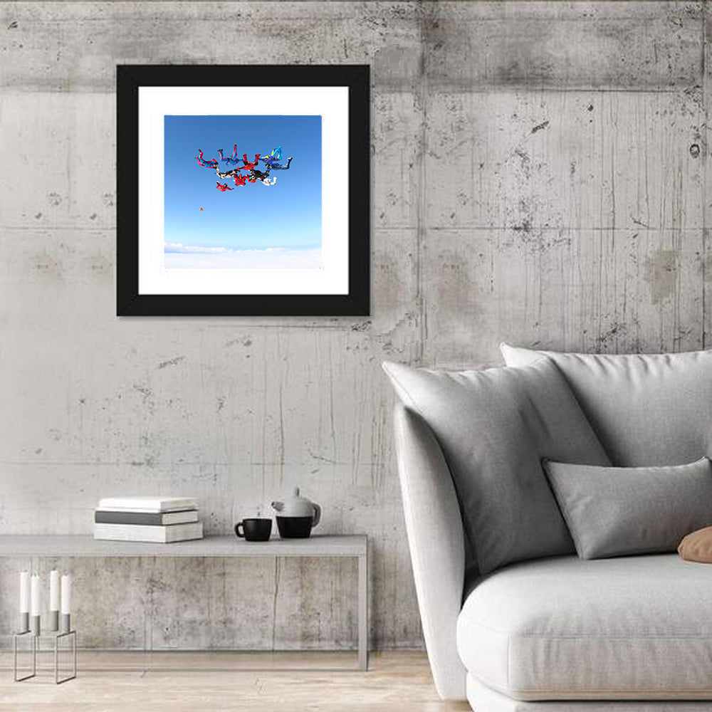 Skydiving Formation Over Clouds Wall Art