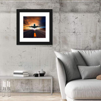 Passenger Jet Landing at Sunset Wall Art
