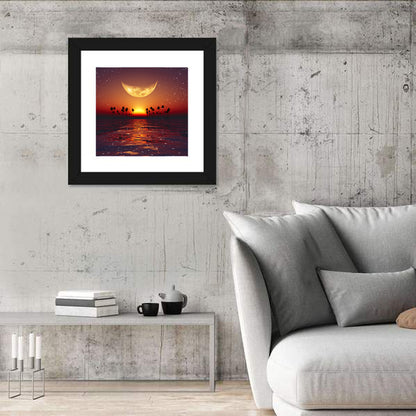 Golden Crescent Over Tropical Sunset Wall Art