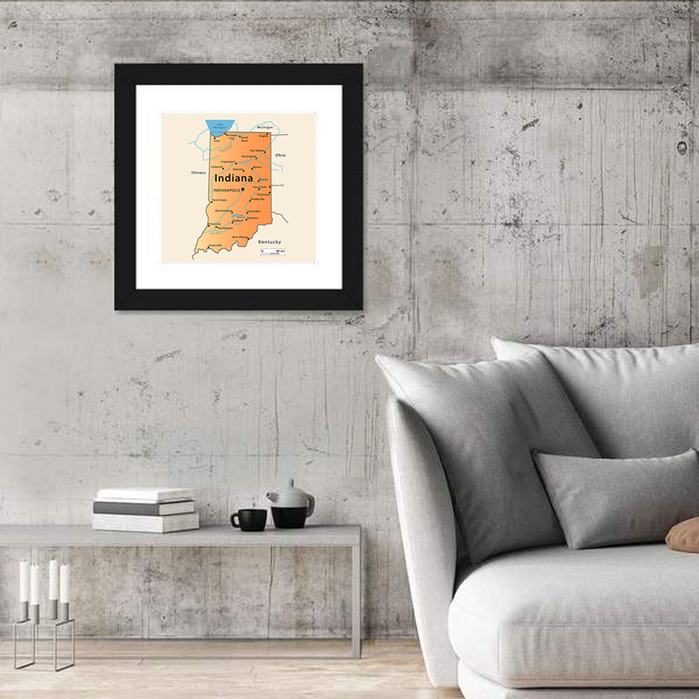 Indiana State Map Wall Art