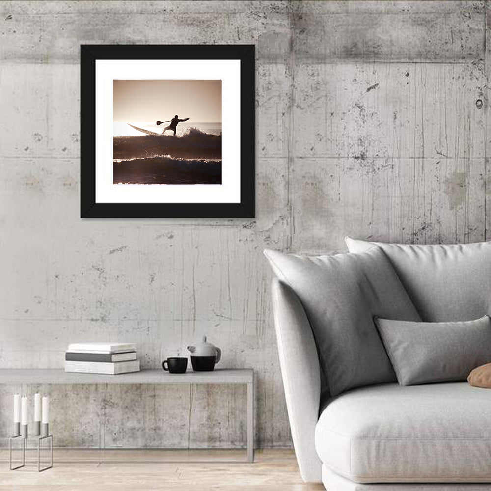 Backlit Paddleboard Silhouette at Sunrise Wall Art