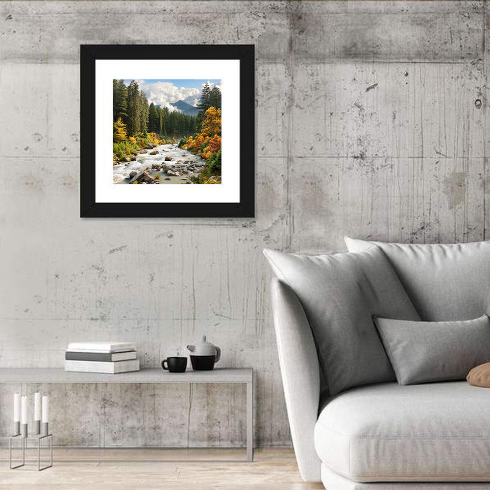 Autumn Mountain Stream with Rapids Wall Art