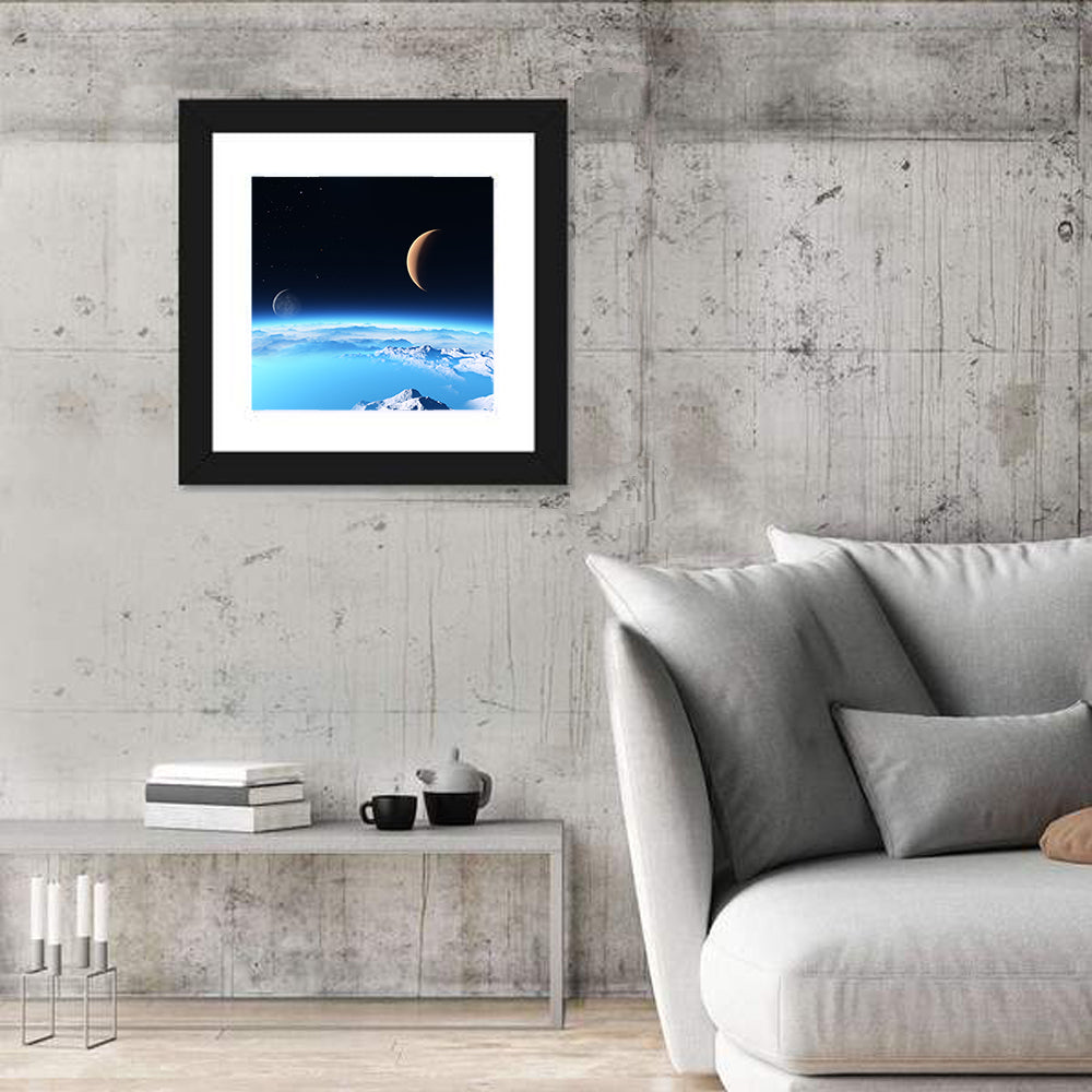 Ice Planet with Crescent Moon Wall Art
