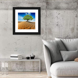 Lonely Green Tree In Desert Dunes Wall Art