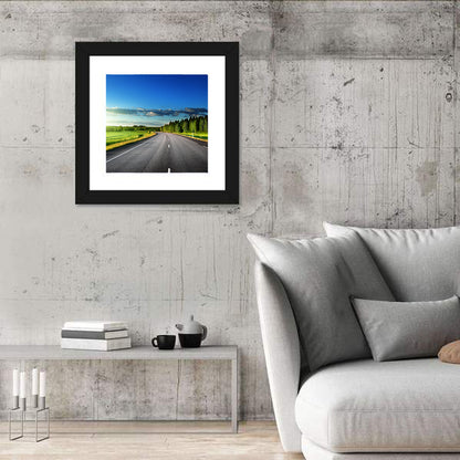 Curved Asphalt Road Through Forest Wall Art